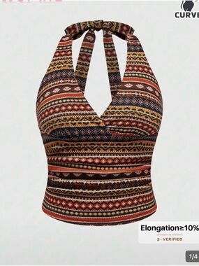 Halter Tank Top - Multicolor Aztec Print